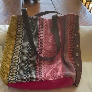Catori Multicolor Woven Tote Bag with - Pink/Yellow/Blue